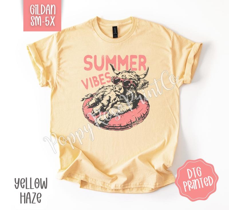 Summer Vibes Cow Gildan Shirt, Cute Beach Tshirt, Trendy Women's Tee, Gift for Her Hoodie, Sweatshirt | TeeBloomCo.com