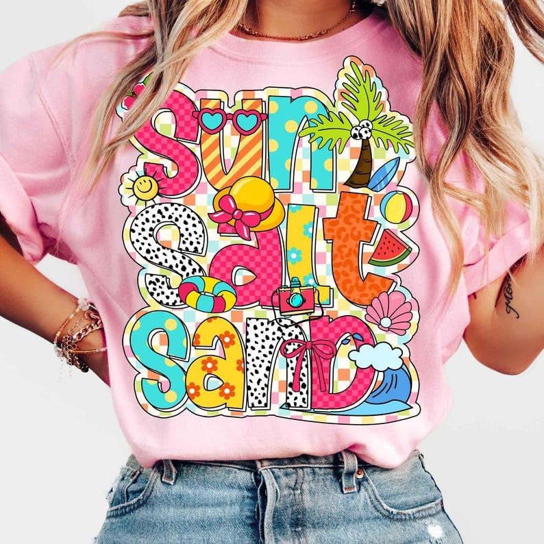 Sun Salt Sand T-shirt, Retro Summer tshirt, Beach sweatshirt, Summer Checkered Tshirt, Summer Shirt, Summer Vibes...