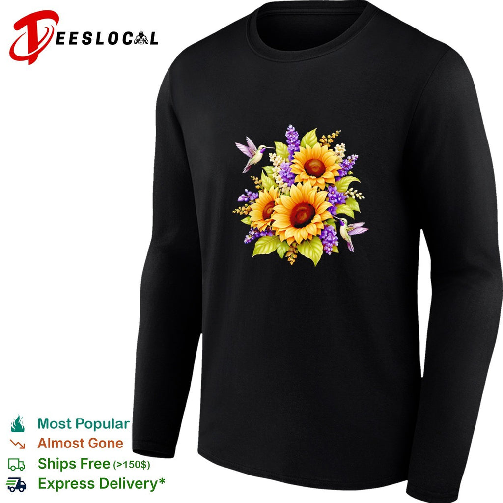 Sunflowers and Hummingbirds Floral Nature Botanicalart Illustration shirt