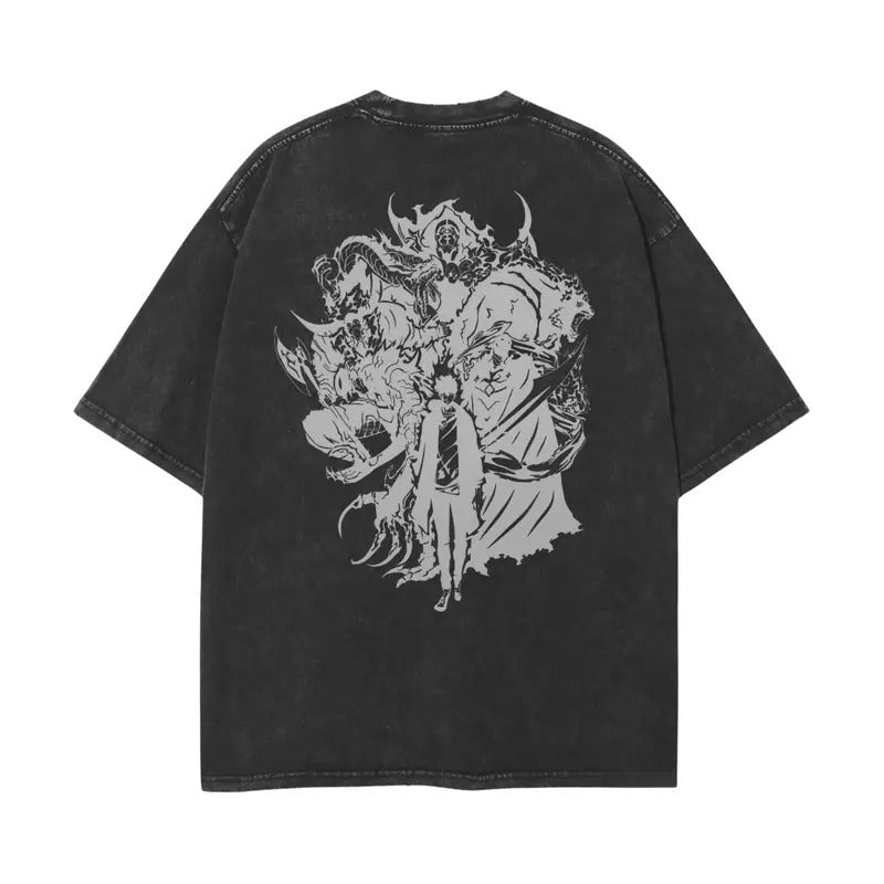 Sung jin Woo And His Shadow Army Shirt Washed Vintage Oversized T-Shirt, Solo Leveling Anime Washed Heavy Cotton Special...