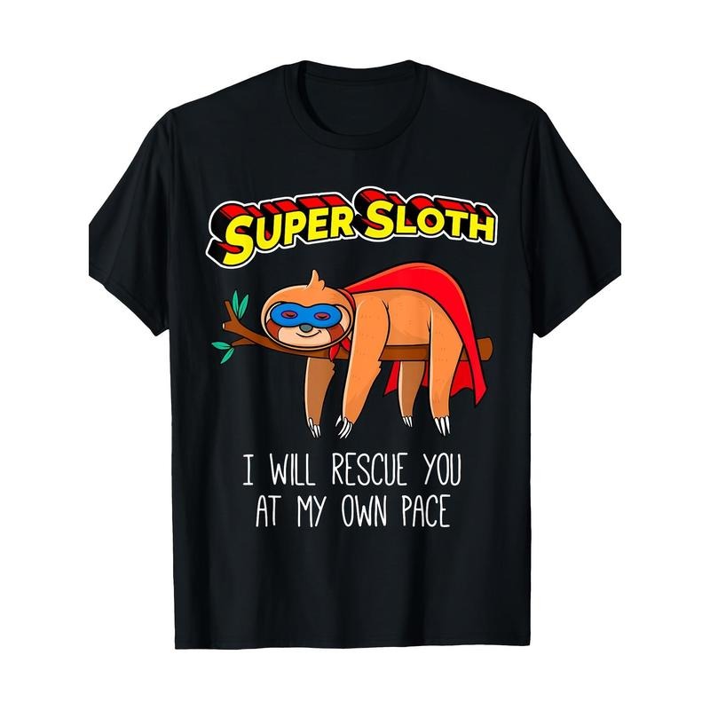 Super Sloth Hero Graphic Tee - 100% Cotton Crew Neck T-Shirt with Slight Stretch, Geometric Pattern, Casual Weekend Short...