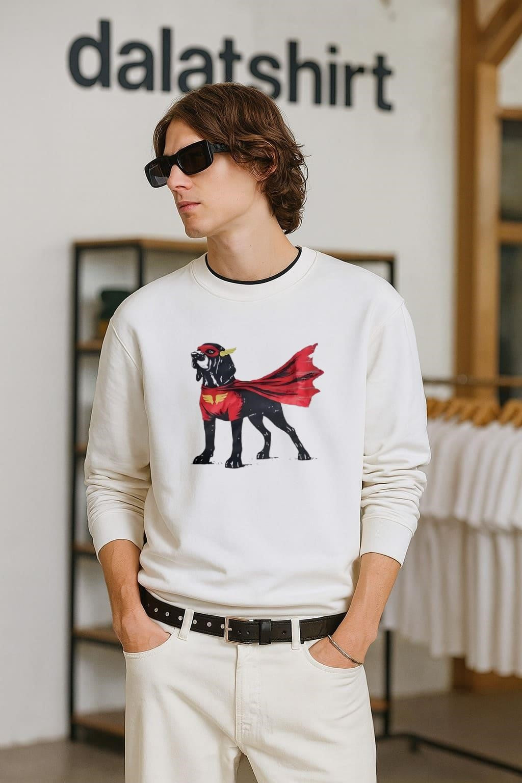 Superhero Bloodhound Dog Wearing Red Cape Mask shirt
