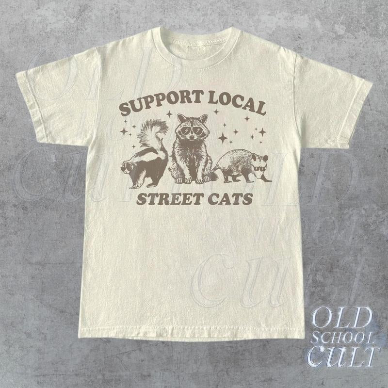 Support Local Street Cats Vintage Graphic T-Shirt, Retro Unisex Adult T Shirt, Y2k Raccoon T Shirt, Nostalgia T Shirt,...