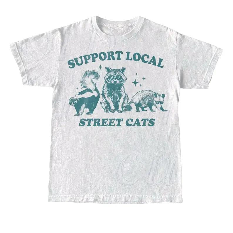 Support Your Local Street Cats Graphic T-Shirt, Retro Unisex Adult T Shirt, Vintage Raccoon T Shirt, Nostalgia T Shirt,...