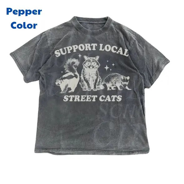 Support Your Local Street Cats Graphic T-Shirt, Retro Unisex Adult T Shirt, Vintage Raccoon T Shirt, Nostalgia T Shirt,...