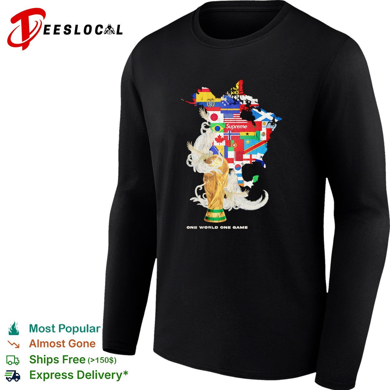 Supreme World Cup One World One Game Soccer Tournament Trophy Map Earth shirt