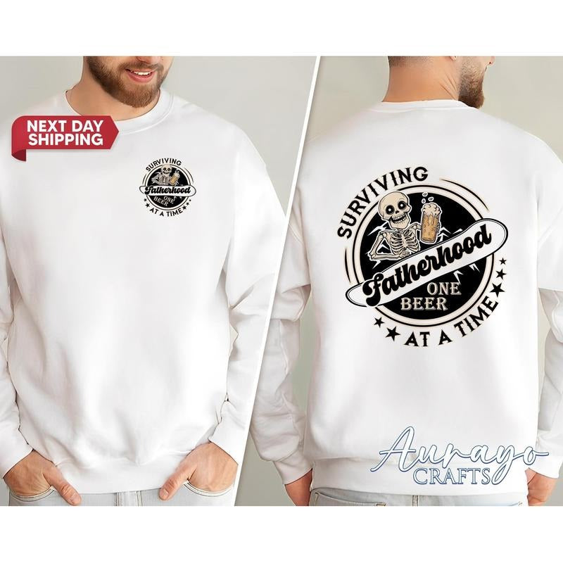 Surviving Fatherhood One Beer At A Time Shirt Dad Shirt Fathers Day Gift Skeleton Dad Shirt Funny Dad Gift Skull Dad...