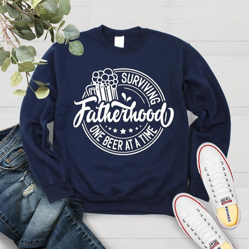 Surviving Fatherhood One Beer At A Time Sweatshirt Funny Father's Day Sweater Skeleton Dad Gift Birthday Husband Gift...