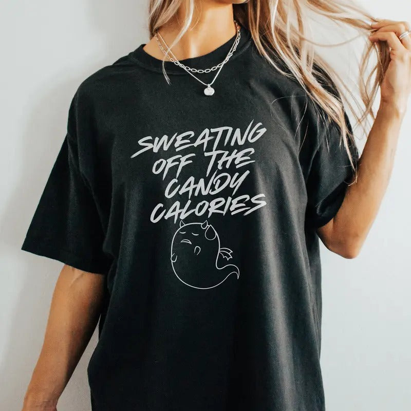 Sweating Off Halloween Candy Weightlifting Cardio Gym Pump Cover Shirt Cute Gym Gift For Her Or Him Cardio Oversized...