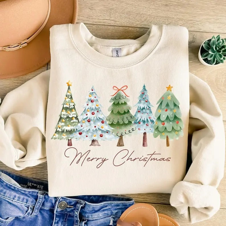 Merry Christmas Tree Cotton T-shirt/Sweatshirt for Women - Unisex Style - Womenswear, Top Hoodie | TeeBloomCo.com
