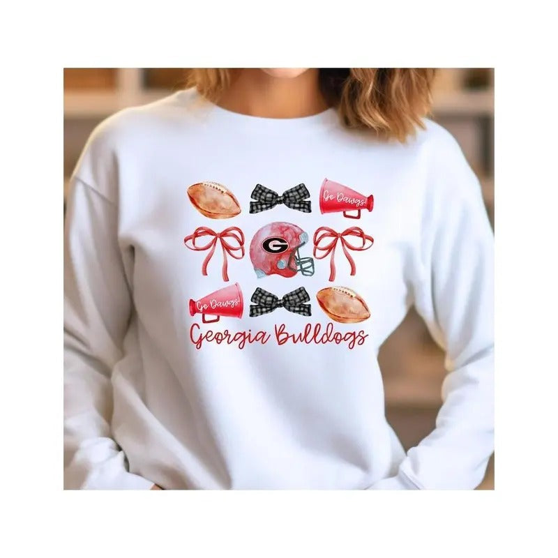 Georgia Bulldogs Football Coquette T-Shirt/ Sweatshirt, Game day Sweatshirt, Gift For Fan Hoodie | TeeBloomCo.com