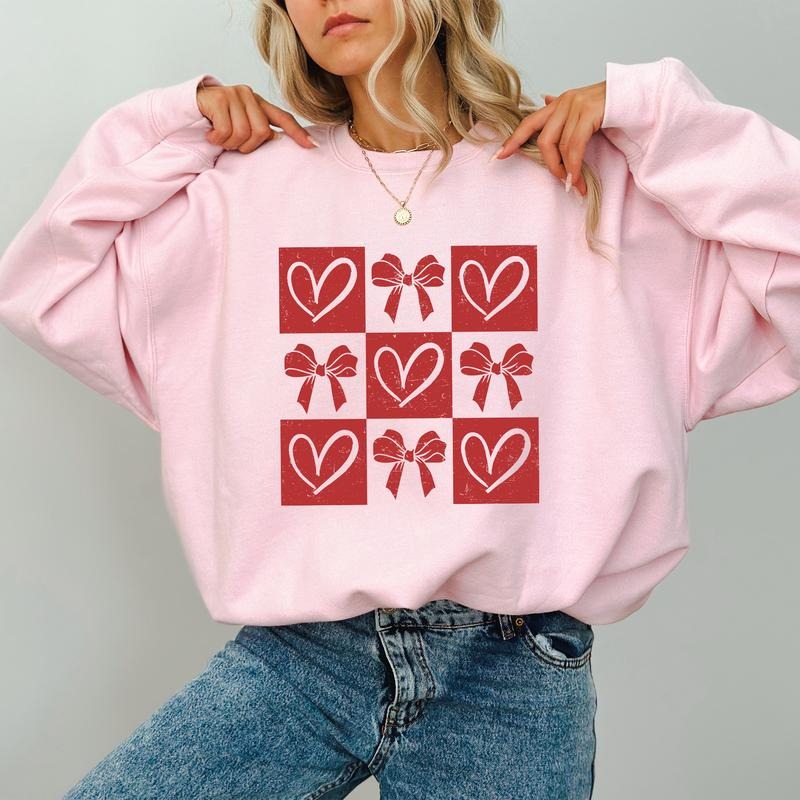Sweet Heart Sweatshirt, Coquette Bow Heart Long Sleeves Pullover, Valentine Day Gifts, Cupid  Crewneck Sweater. T-Shirts,...