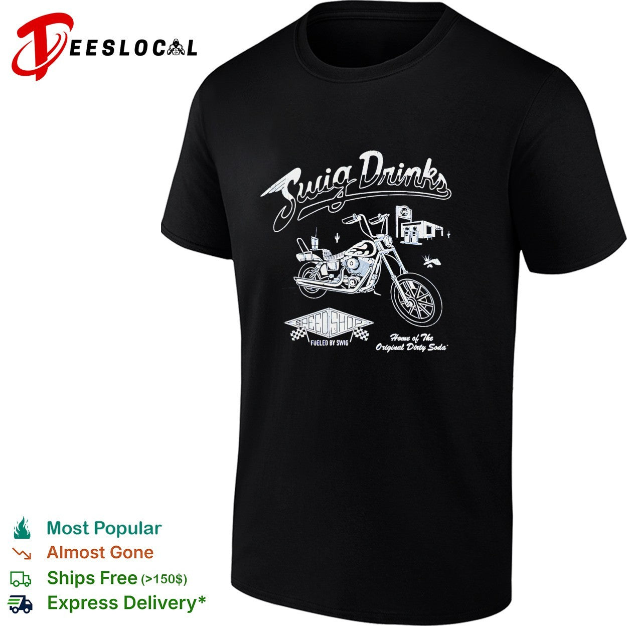 Swig Drinks original dirty soda motorcycle diner vintage logo shirt