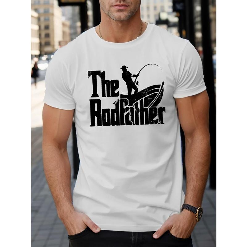 THE ROD FATHER Creative Fishing Father Logo Design, Men's Crew Neck Short Sleeve T-shirt, Casual Comfy Lightweight Top...