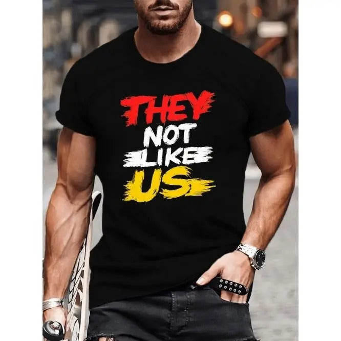 THEY NOT LIKE US. Printed men's plus-size multi-functional short-sleeved T-shirt, stylish breathable top, plus size Made...