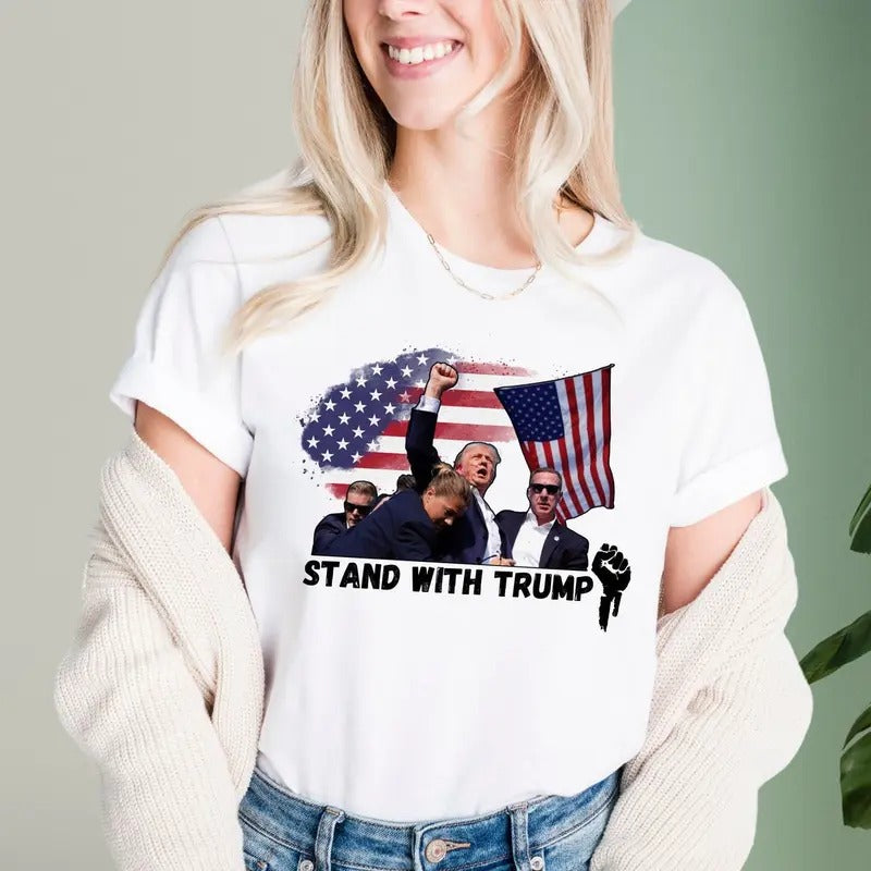 TRUM SHOT T-SHIRT, Stand With Trum Shirt,  Pray For Trumm, Trumm Assassination, Unisex Classic Cotton Tee with Graphic...