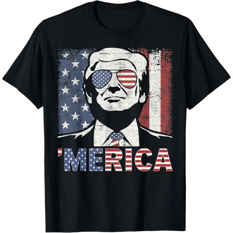 TRUMP Happy 4th Of July Trump American Flag T-Shirt made in usa Hoodie, Sweatshirt | TeeBloomCo.com