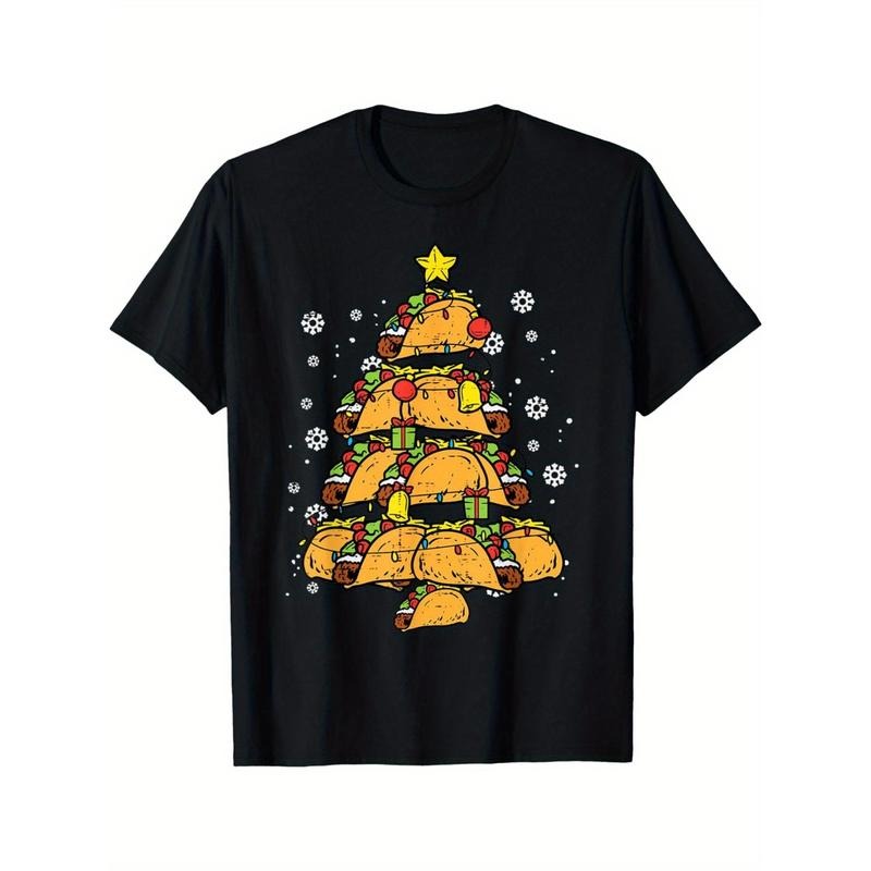 Taco Christmas Tree T-Shirt for Men - Black Cotton Mexican Food Holiday Tee made in usa Hoodie, Sweatshirt | TeeBloomCo.com