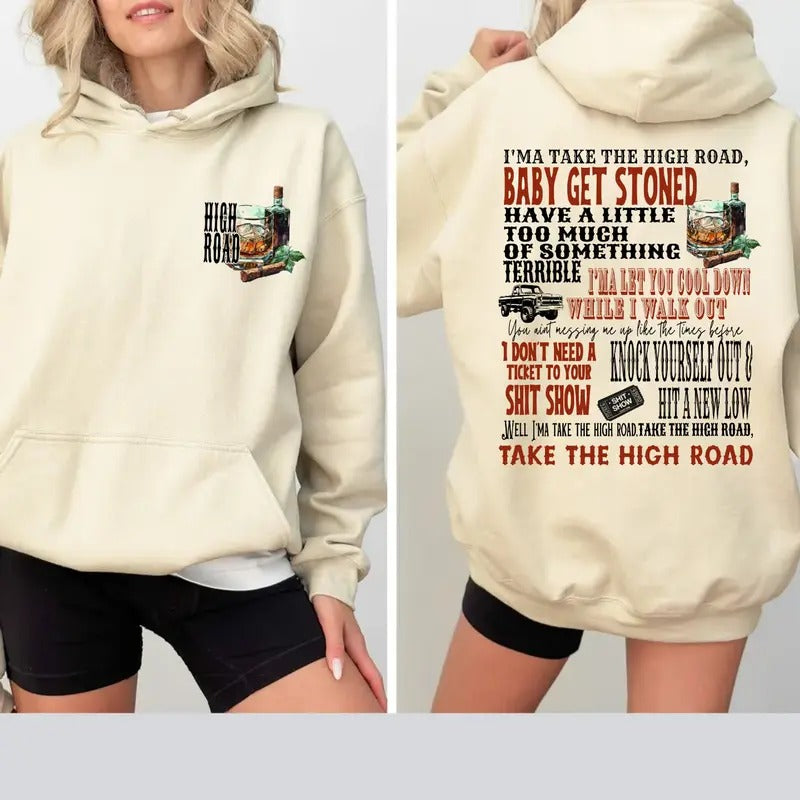 Take The High R0ad Both Sides Hoodie, Concert Outfit, K0e Western Vibes Hoodie, Unisex Long Sleeve Pullover Hoodie Shirt...