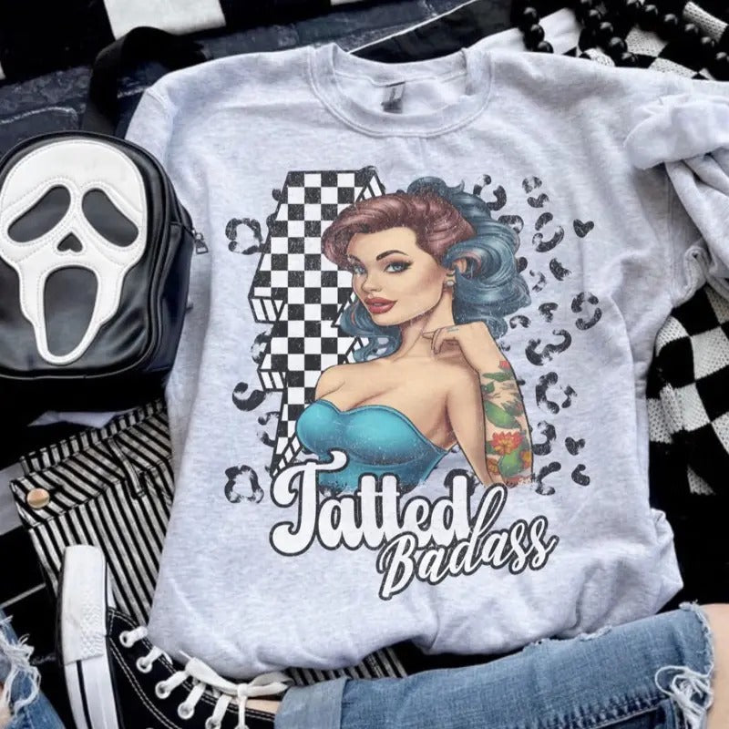 Tatted Badas$ - Ash Grey - Sublimation-  - Unisex Jersey Sweatshirt funny sweatshirts T-Shirts, Hoodie | TeeBloomCo.com