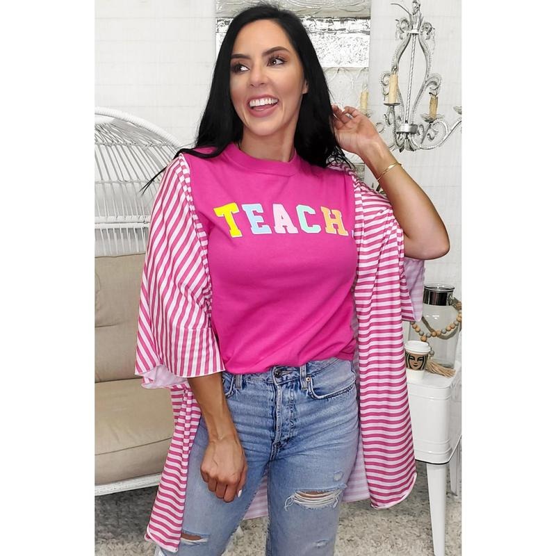 Teach Color Block Letter T-Shirt Hoodie, Sweatshirt | TeeBloomCo.com