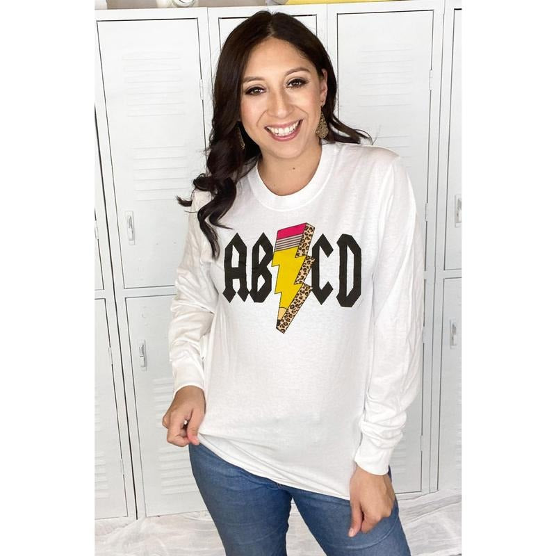 Teacher ABCD Pencil Lightning Bolt Longsleeve Shirt Hoodie, Sweatshirt | TeeBloomCo.com