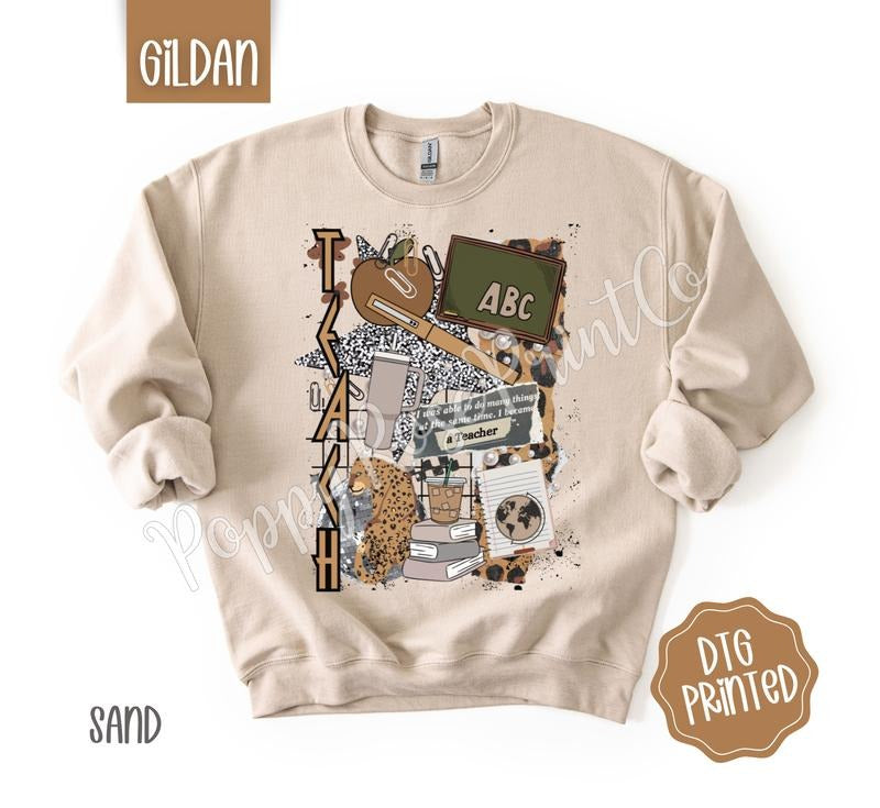 Teacher Collage Sweatshirt, Trendy Women's Crewneck T-Shirts, Hoodie | TeeBloomCo.com