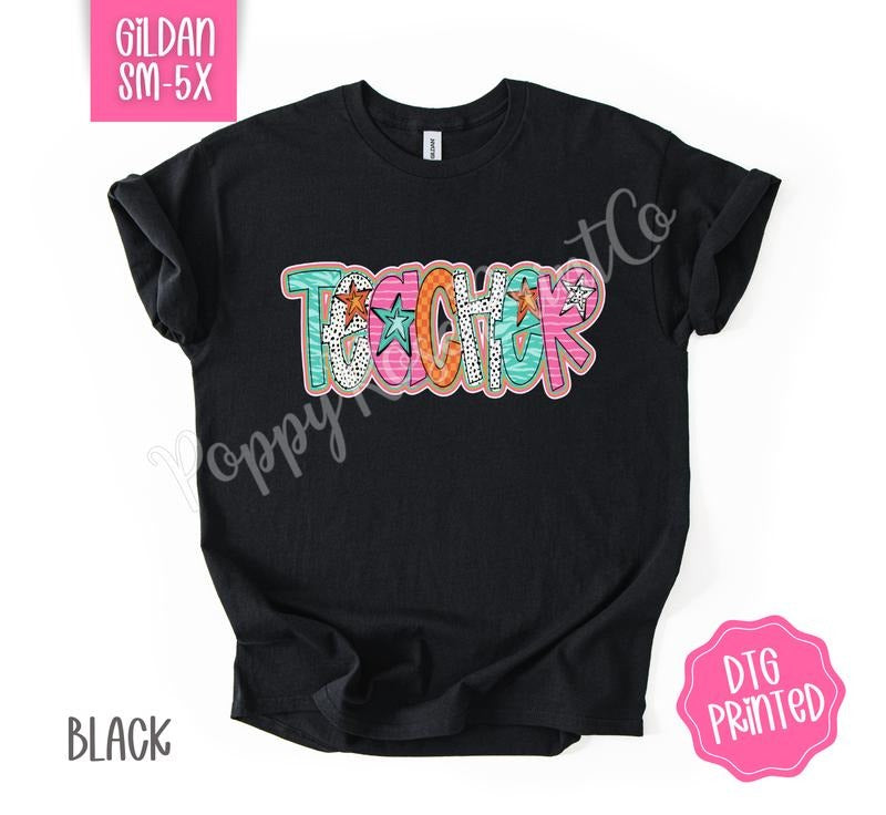 Teacher Doodle Gildan Shirt, Cute Women's Tshirt, Trendy Polka Dot Tee, Gift for Her Hoodie, Sweatshirt | TeeBloomCo.com
