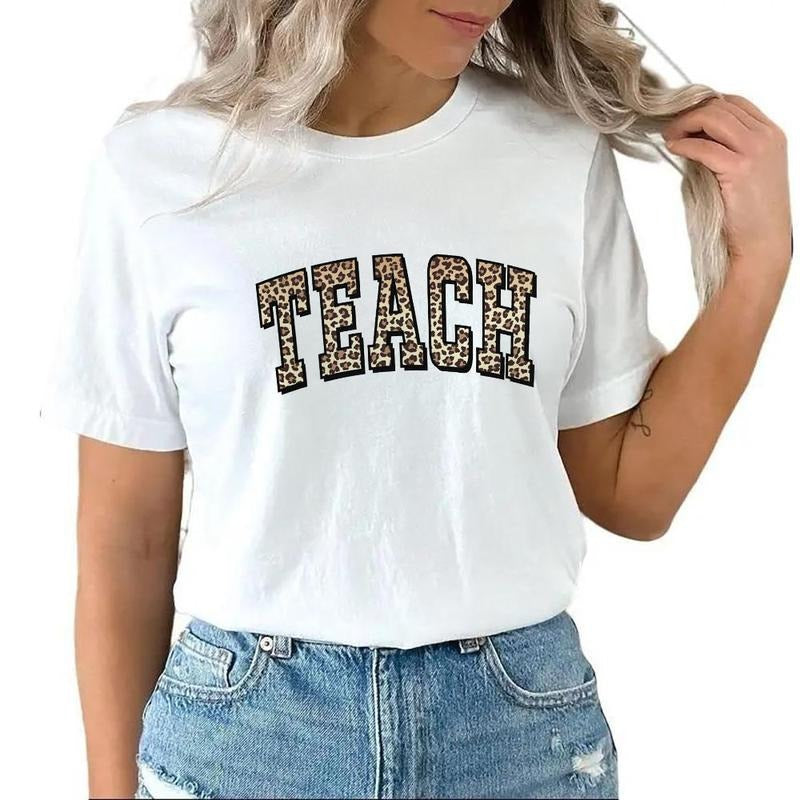 Teacher Leopard Teach Shirt, Cute Animal Print Varsity Letters Teacher Tee, Teacher Appreciation Gift Unisex Hoodie,...