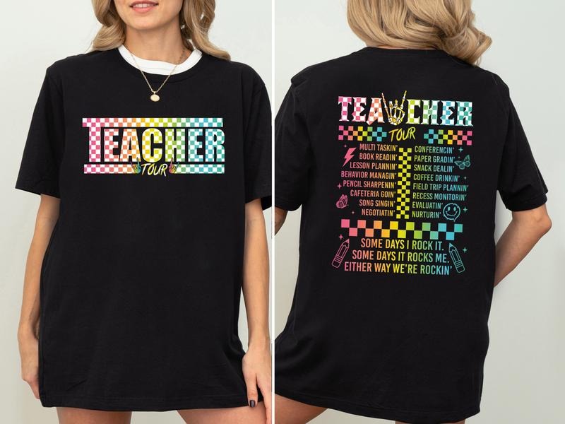 Teacher Tour Shirt Funny Graphic Tee for Women, Rainbow Print School Life T-Shirt, Cool Gift for Teachers, Back to School...