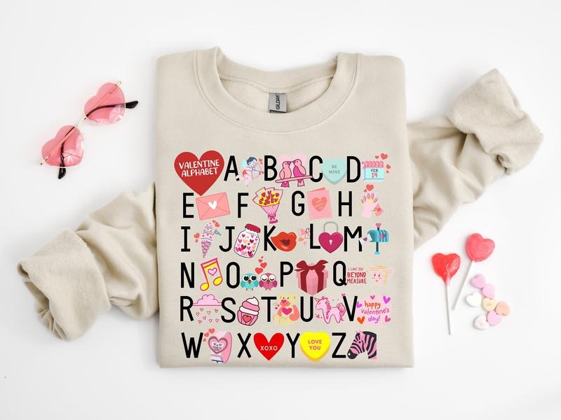 Teacher Valentine Sweatshirt, Valentine's Day Alphabet Shirt, Teacher Valentine's Day, Alphabet T Shirt, Teacher Gift,...