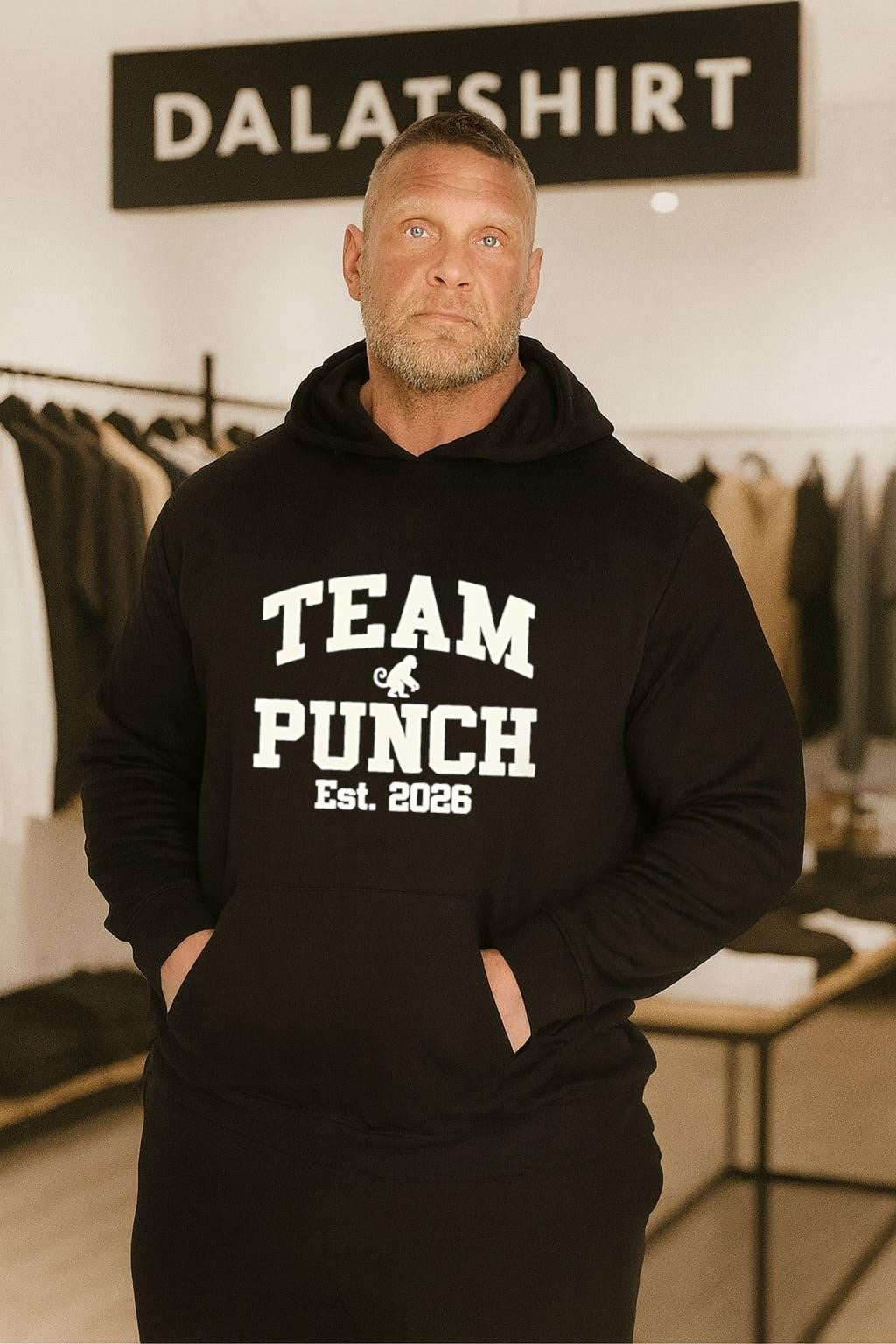Team Punch Est. 2026 monkey silhouette varsity style shirt
