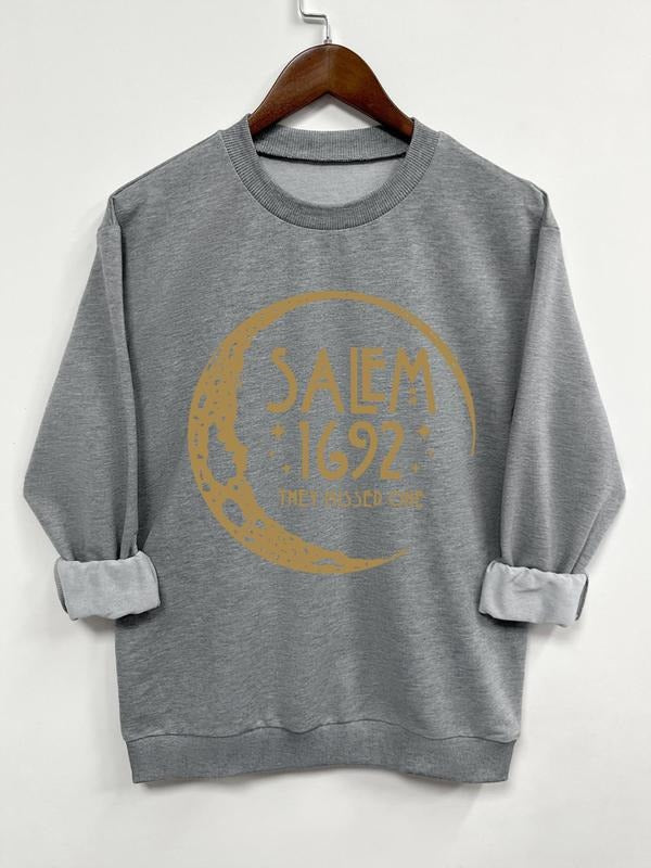 Teen Girl's Letter & Moon Print Crew Neck Sweatshirt, Casual Long Sleeve Pullover for Daily Wear, Clothing for All...