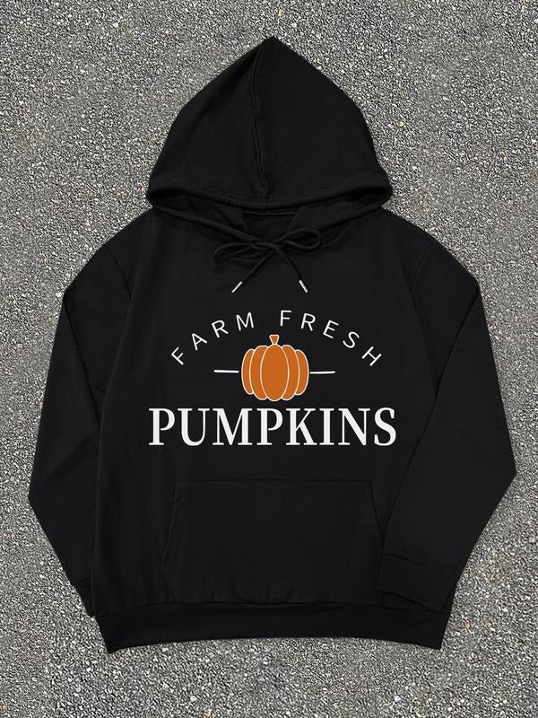 Teen Girl's Letter Print Pumpkin Print Hoodie, Casual Halloween Long Sleeve Hooded Sweatshirt for Daily Wear, Kids...