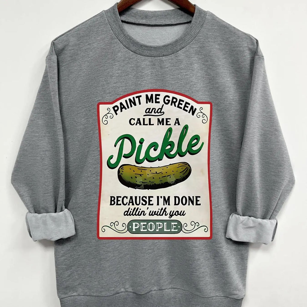 Teen Girl's Pickle Print Crew Neck Sweatshirt, Casual Long Sleeve Pullover for Daily Wear, Kids Clothing for All Seasons...