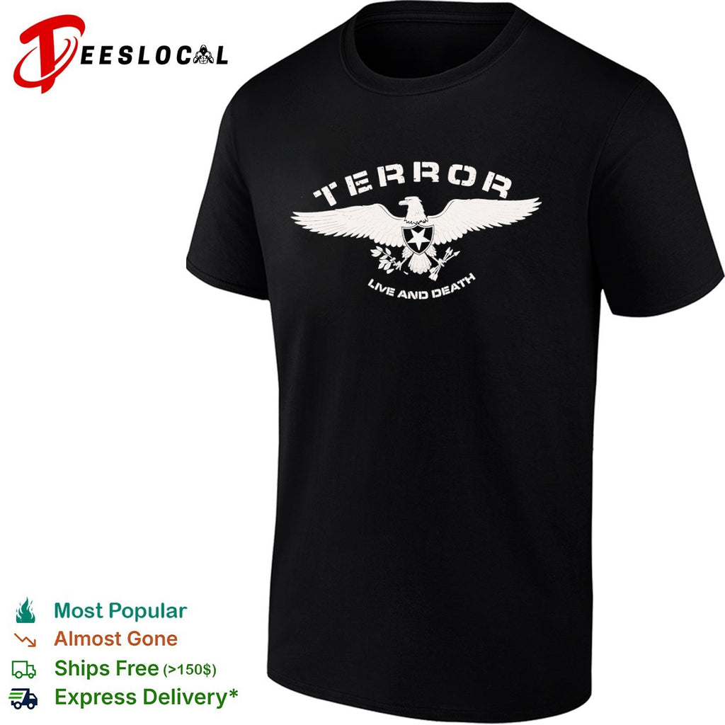 Terror live and death eagle shield star olive branch arrows symbol band shirt