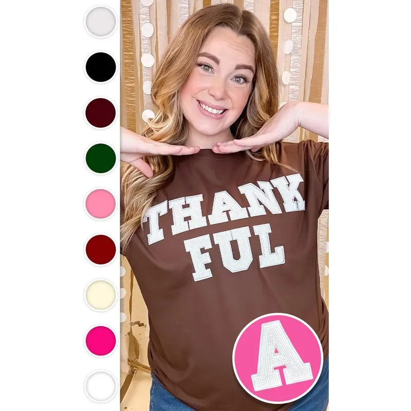 Thankful Sequin Graphic T-Shirt Hoodie, Sweatshirt | TeeBloomCo.com