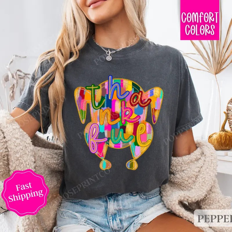 Thankful Shirt Comfort Colors, Thanksgiving Shirt, Fall Womenswear Oversized Crewneckstyle{n002}2 Hoodie, Sweatshirt