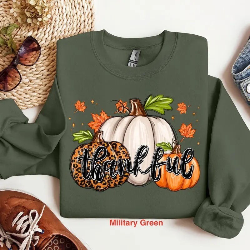 Thankful Shirt, Leopard Pumpkin Shirt, Pumpkin Sweatshirt, Thanksgiving Shirt, Thanksgiving Sweatshirt, Thanksgiving...