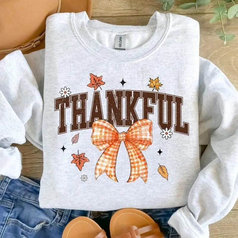 Thankful Shirt, Womens Fall Pumpkin Shirt, Womenswear Oversized Crewneck Hoodie, Sweatshirt | TeeBloomCo.com