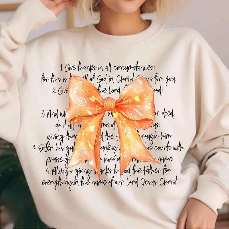 Thanksgiving Bible Verses Coquette Fall Sweatshirt, Jesus Coquette Bow Fall Vibes Shirt Hoodie | TeeBloomCo.com