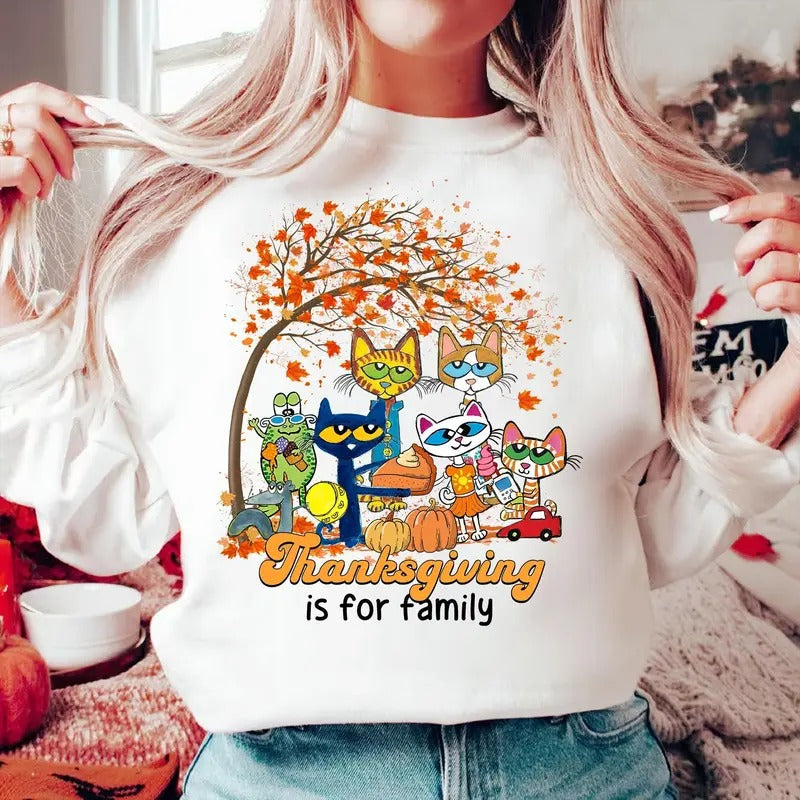 Thanksgiving Is For Family Cat Shirt Groovy Cat Halloween Shirt Spooky Cool Cat Shirt Teacher Halloween Shirt Trick Or...