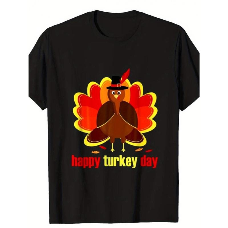 Thanksgiving Printing, Men's Cotton Turkey Pattern T-shirt, Casual Short Sleeve round Neck Game T-shirt, Men's Outdoor...