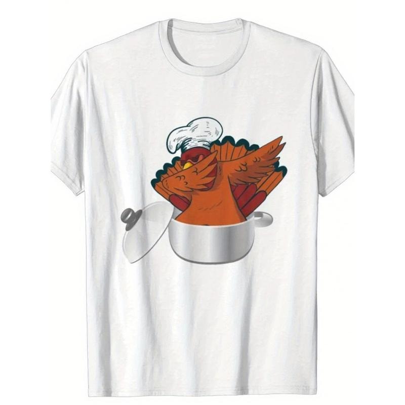 Thanksgiving Printing, Men's Cotton Turkey Pattern T-shirt, Casual Short Sleeve round Neck Game T-shirt, Men's Outdoor...