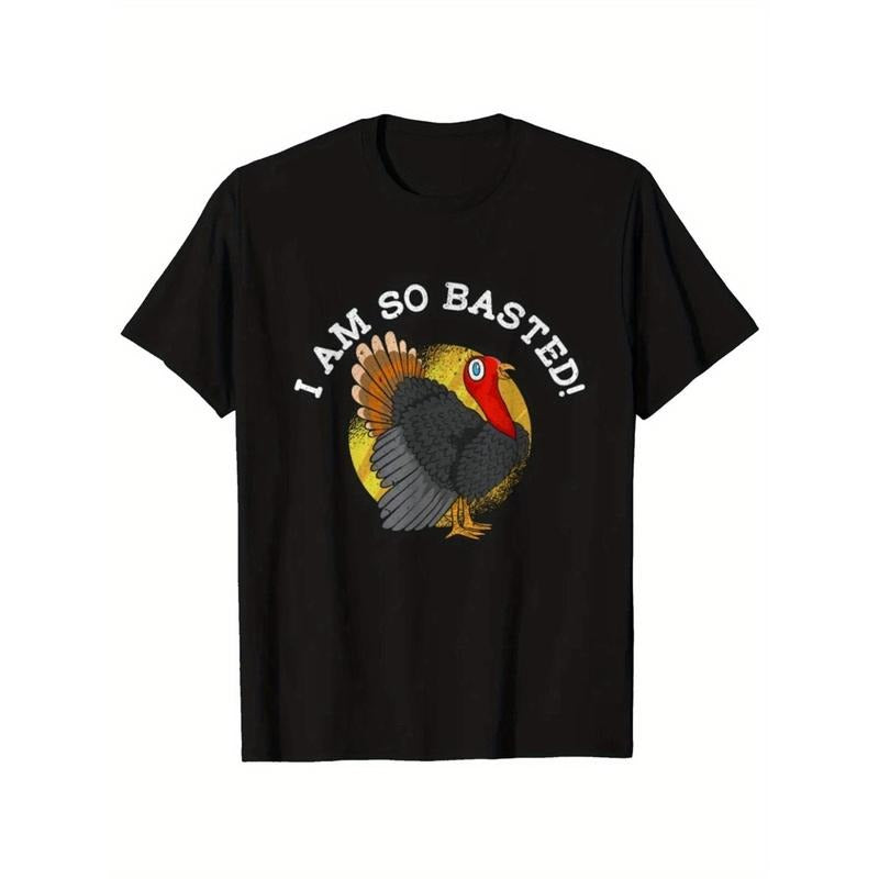 Thanksgiving Printing, Men's Cotton Turkey Pattern T-shirt, Casual Short Sleeve round Neck Game T-shirt, Men's Outdoor...