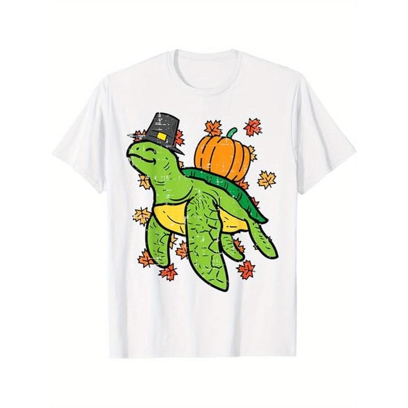 Thanksgiving Sea Turtle Cute Tortoise Fall Men T-Shirt, 100% Cotton, Gifts for Men Dad Husband Grandpa, S-XXXL, White...