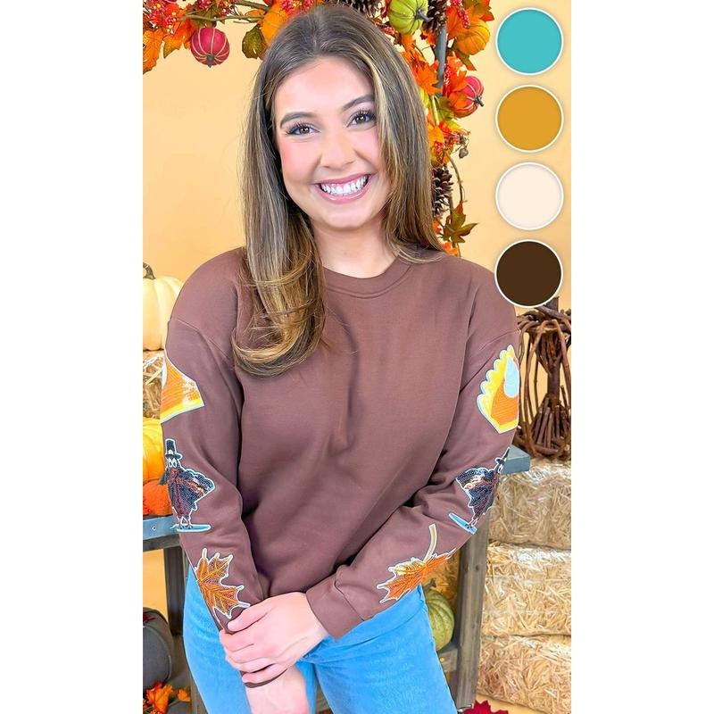 Thanksgiving Sparkle Sleeve Sweatshirt T-Shirts, Hoodie | TeeBloomCo.com