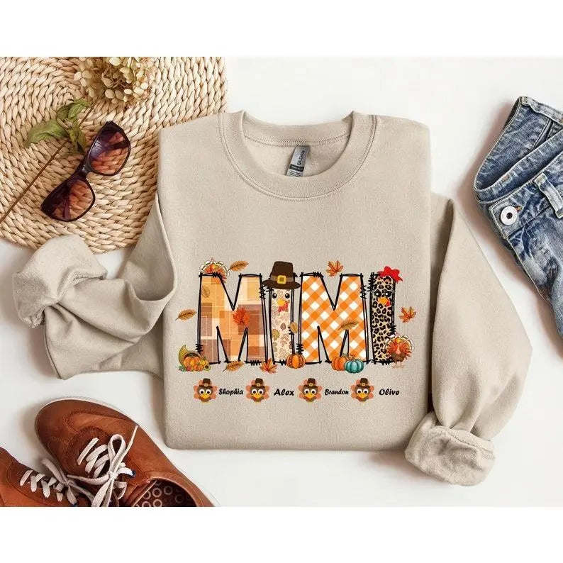 Thanksgiving Sweatshirt, Personalized Mimi Shirt, Thanksgiving Mimi Sweatshirt, Custom Name Thanksgiving Shirt,...