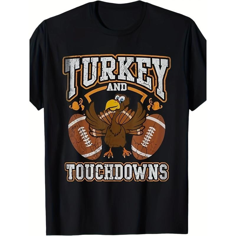 Thanksgiving Turkey And Touchdown Football Men's Short-sleeved - 220g 100% Cotton T-shirt made in usa Hoodie, Sweatshirt
