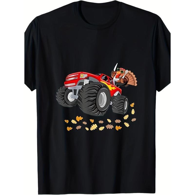 Thanksgiving Turkey Driving Monster Truck T-shirt - 100% Cotton. made in usa Hoodie, Sweatshirt | TeeBloomCo.com